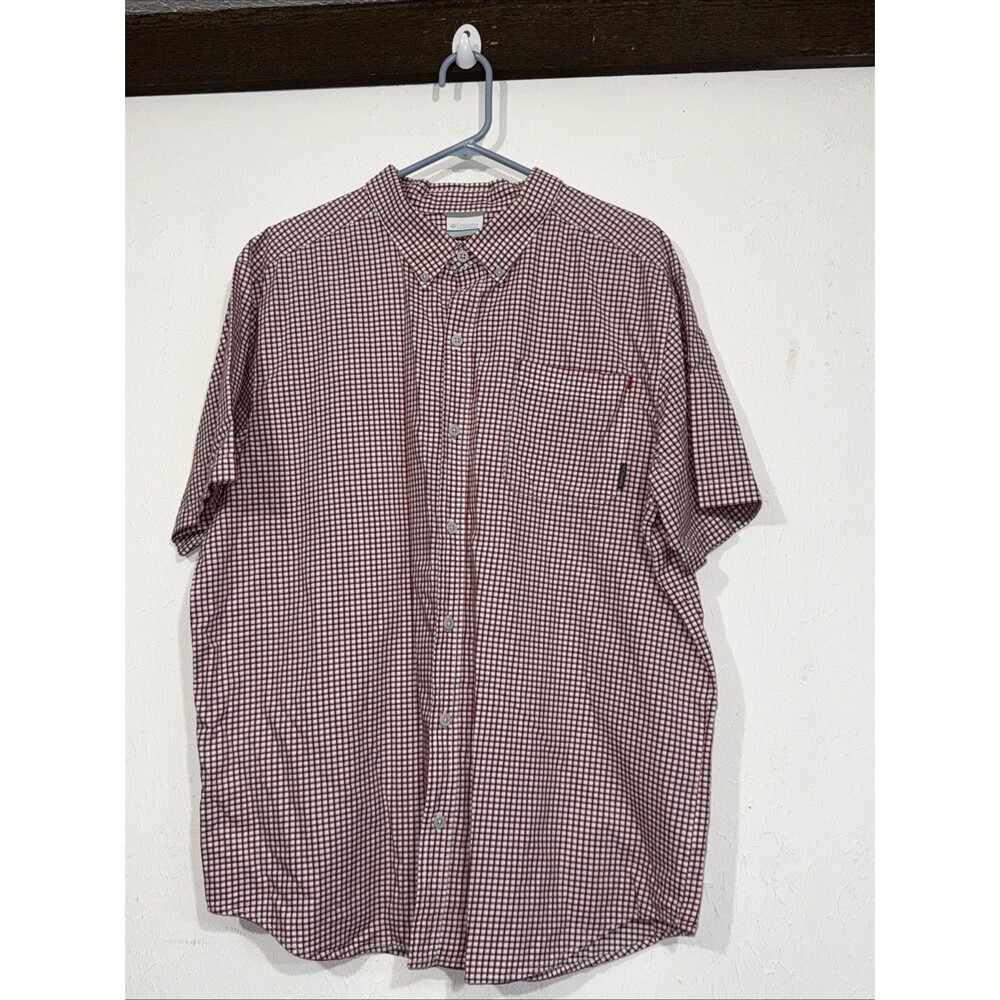 Columbia Button Down Shirt Mens size XL Red Plaid Short Sleeve